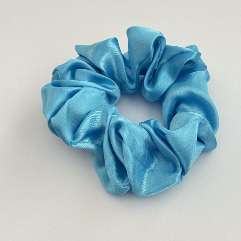 Luxury Blue Satin Scrunchie Handmade – Statement Hair Accessory - Picture 9 of 12